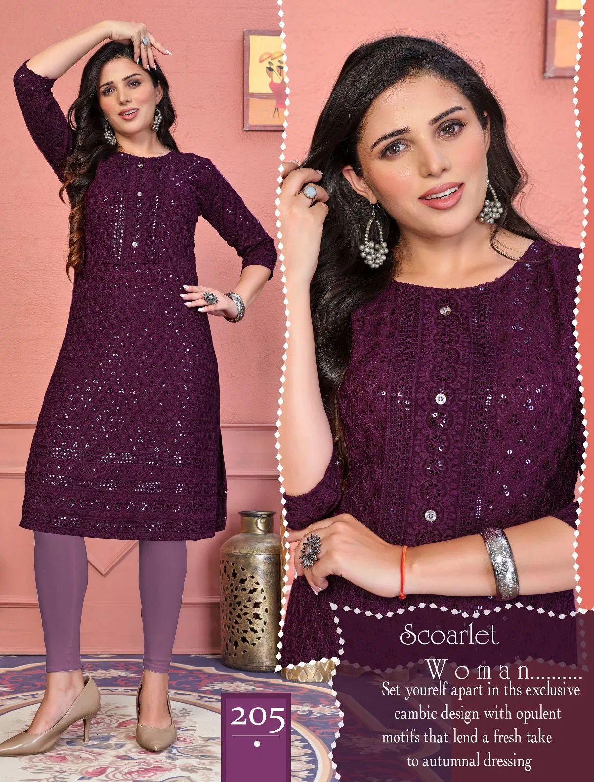 Glam Studio By Beauty Queen Rayon Chikenkari Kurtis Wholesale Price In Surat

